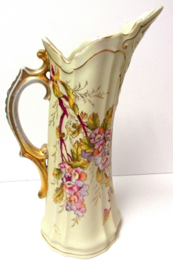 11 1/4" Antique, "Victoria" Schmidt & Co. Porcelain Floral Design Pitcher